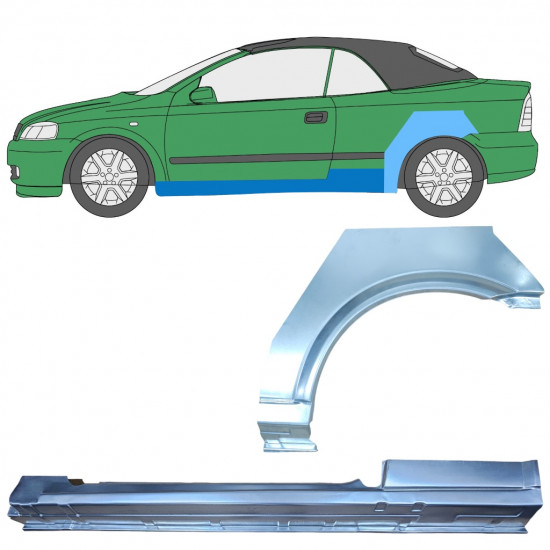 Opravný plech prahu + zadného blatníka pre Opel Astra G 2001-2006 CABRIO / Ľavý / Sada 12593