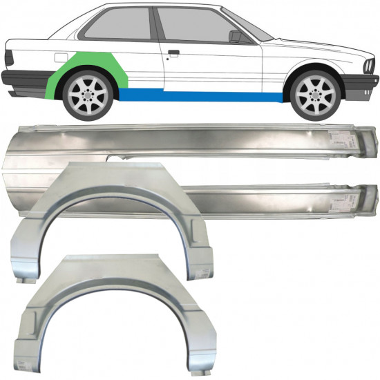 Opravný plech prahu + zadného blatníka pre BMW 3 E30 1987-1994 / Ľavá+Pravá / Sada 9518