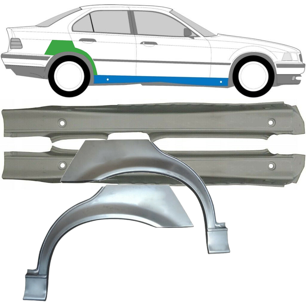 Celý Prah + Opravný Plech Zadného Blatníka Pre Bmw 3 E36 1990-2000 / Ľavá+Pravá / Sada 9512