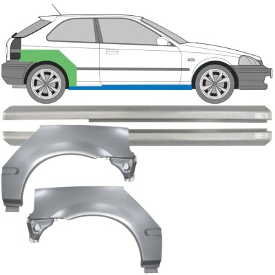 Opravný plech prahu + zadného blatníka pre Honda Civic EJ EK 1995-2001 / Ľavá+Pravá / Sada 10664