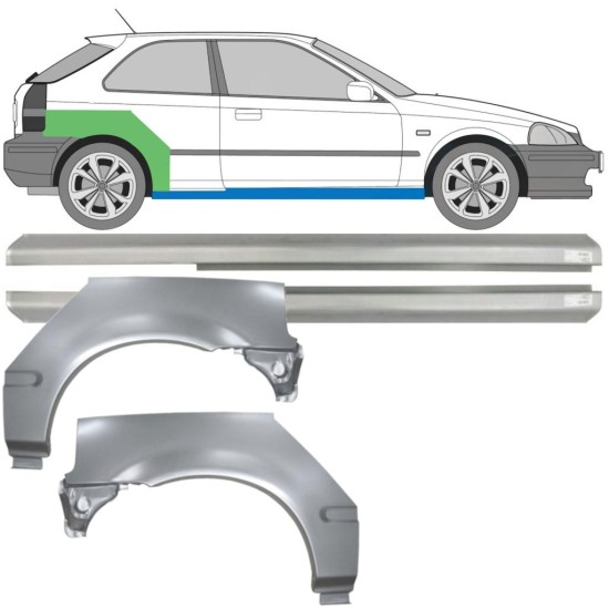 Opravný plech prahu + zadného blatníka pre Honda Civic EJ EK 1995-2001 / Ľavá+Pravá / Sada 10664