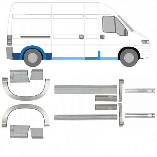 Opravný plech prahu + zadného blatníka pre Fiat Ducato Boxer Relay 1994-2006 / LWB / Sada 11524