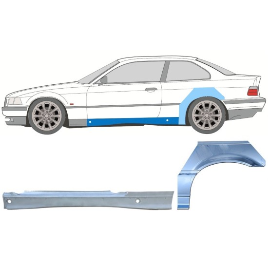 Celý prah + opravný plech zadného blatníka pre BMW 3 E36 1990-2000 / Ľavý / COUPE / Sada 17024