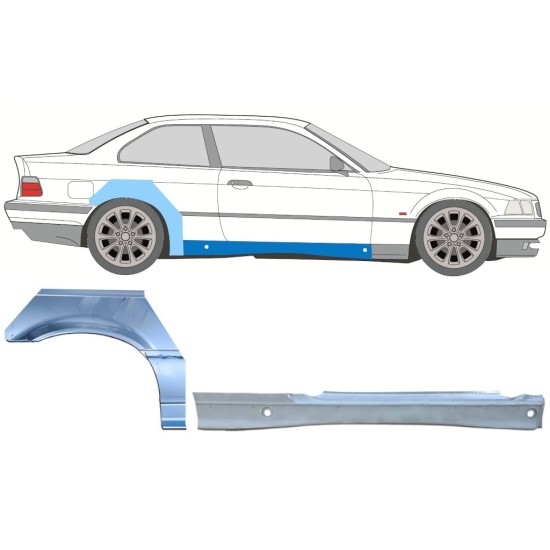 Celý prah + opravný plech zadného blatníka pre BMW 3 E36 1990-2000 / Pravá / COUPE / Sada 17023