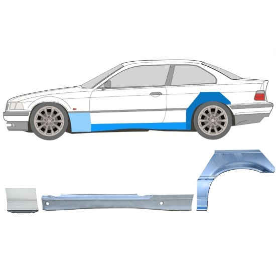Kompletný prah + opravný plech predného blatníka pre BMW 3 E36 1990-2000 / Ľavý / COUPE / Sada 17026