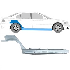 Celý prah + opravný plech zadného blatníka pre BMW 3 E46 1998-2006 / Pravá / Sada 11258