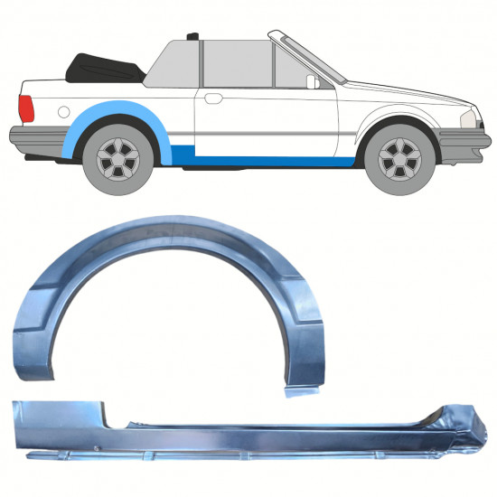 Opravný plech prahu + zadného blatníka pre Ford Escort 1981-1990  CABRIO / Pravá / Sada 12586