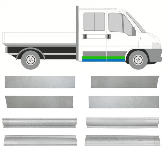 Opravný plech prahu + dverí pre Fiat Ducato Boxer Relay Jumper 1994-2006 / Ľavá+Pravá / Dvojitá kabína / Sada 10492