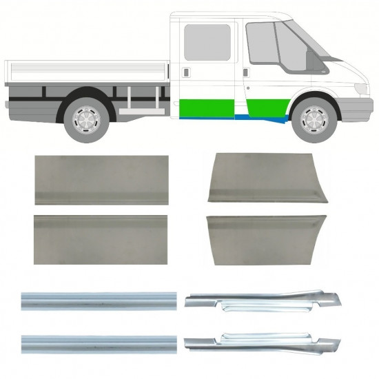 Opravný plech prahu + dverí pre Ford Transit 2000-2013 / Ľavá+Pravá / Dvojitá kabína / Sada 9699