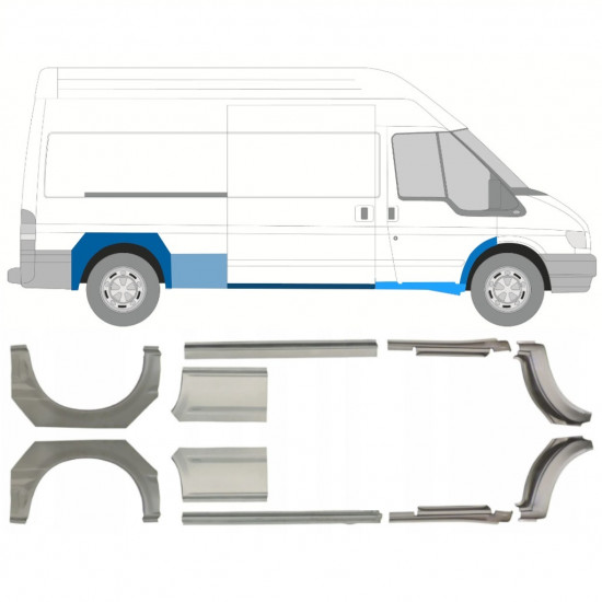 Opravný plech prahu + zadného blatníka pre Ford Transit 2000-2013 / LWB / Ľavá+Pravá / Sada 10640