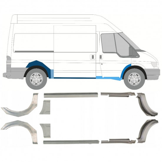 Opravný plech prahu + zadného blatníka pre Ford Transit 2000-2013 / MWB / Ľavá+Pravá / Sada 10637