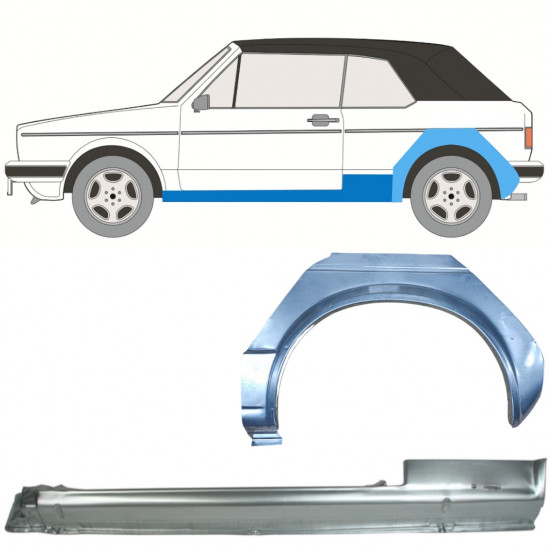 Opravný plech prahu + zadného blatníka pre VW Golf 1 1979-1993 CABRIO / Ľavý / Sada 12578