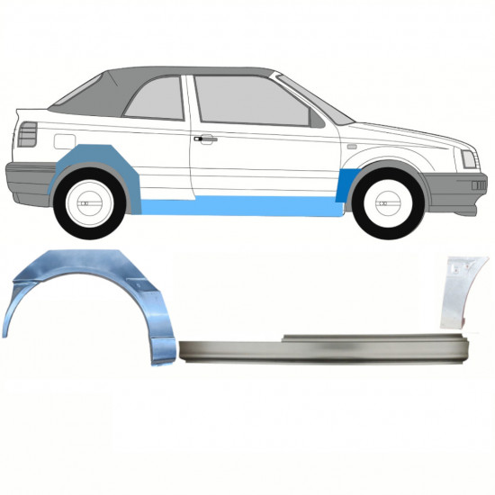 Opravný plech prahu + predného blatníka + zadného blatníka pre VW Golf 3 1993-1998  CABRIO / Pravá / Sada 12566
