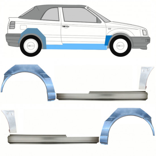Opravný plech prahu + predného blatníka + zadného blatníka pre VW Golf 3 1993-1998  CABRIO / Sada 12569