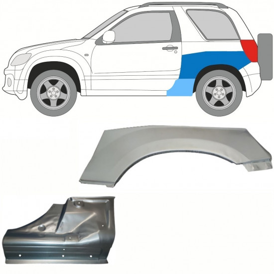 Opravný plech prahu + zadného blatníka pre Suzuki Grand Vitara 2005-2012 / Ľavý / Sada 10841