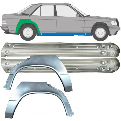 Opravný plech prahu + zadného blatníka pre Mercedes 190 1982-1993 / Ľavá+Pravá / Sada 9522