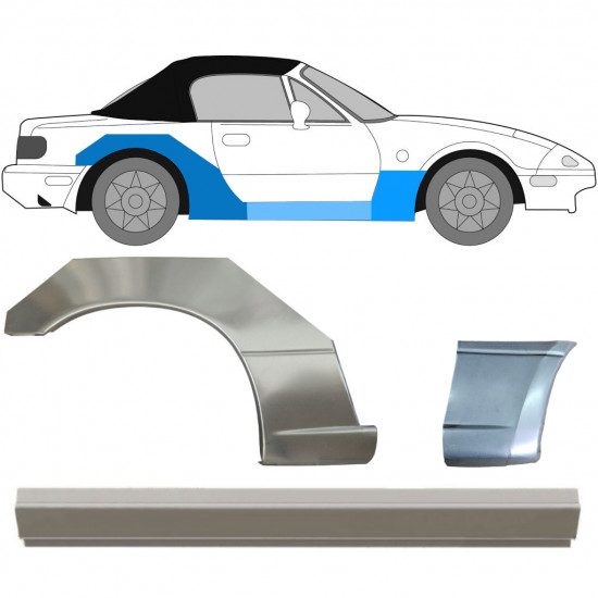 Opravný plech prahu + predného blatníka + zadného blatníka pre Mazda MX-5 1989-1998 / Pravá / Sada 12580