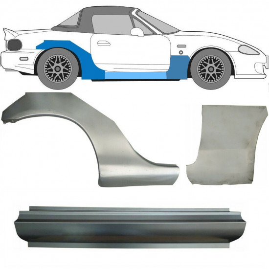 Opravný plech prahu + predného blatníka + zadného blatníka pre Mazda MX-5 1998-2005 NB / Pravá / Sada 11150