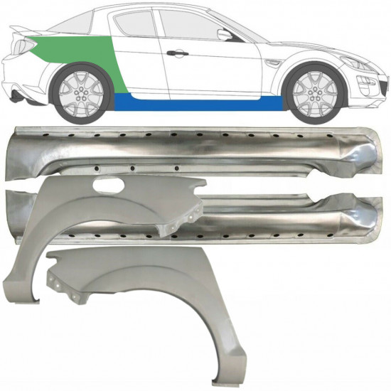 Celý prah + opravný plech zadného blatníka pre Mazda RX8 2003-2012 / Ľavá+Pravá / Sada 9553