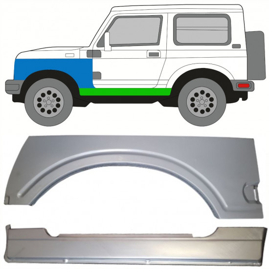 Kompletný prah + opravný plech predného blatníka pre Suzuki Samurai 1981-1998 / Ľavý / Sada 10035