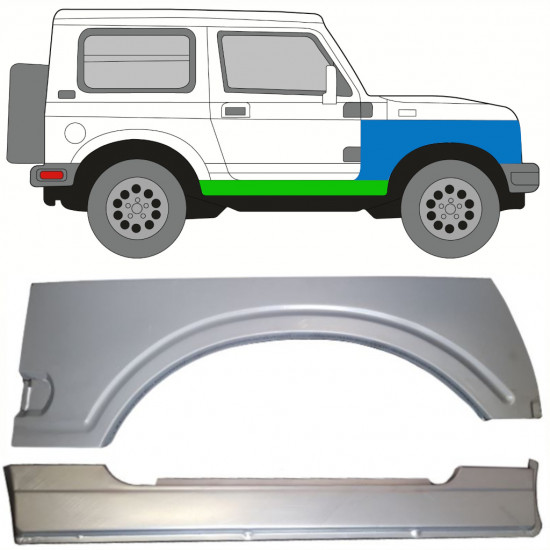 Kompletný prah + opravný plech predného blatníka pre Suzuki Samurai 1981-1998 / Pravá / Sada 10034