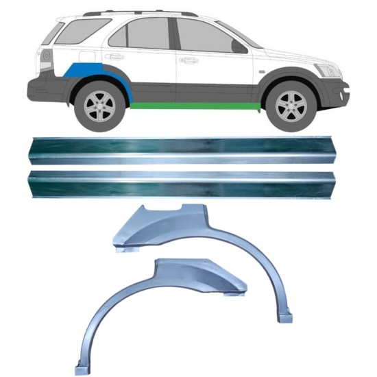 Opravný plech prahu + zadného blatníka pre Kia Sorento 2002-2009 / Ľavá+Pravá / Sada 10696