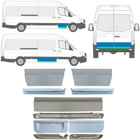 Opravný plech vnútorných + vonkajších dverí pre Mercedes Sprinter 2006-2018 / Ľavá+Pravá / Sada 11318