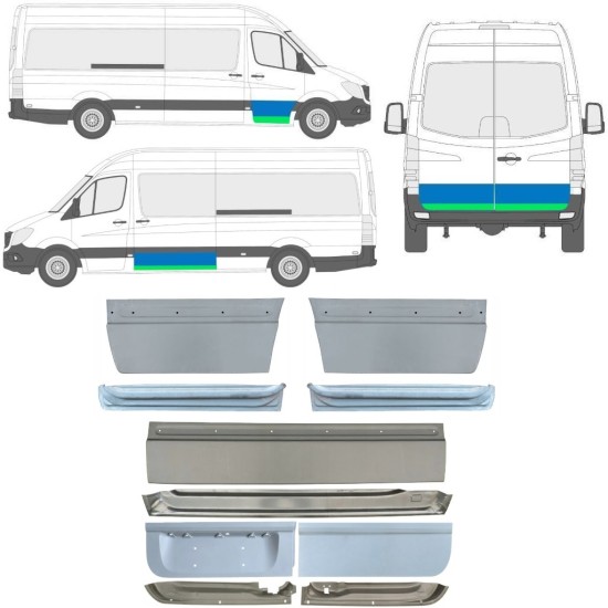 Opravný plech vnútorných + vonkajších dverí pre Mercedes Sprinter 2006-2018 / Ľavá+Pravá / Sada 11319