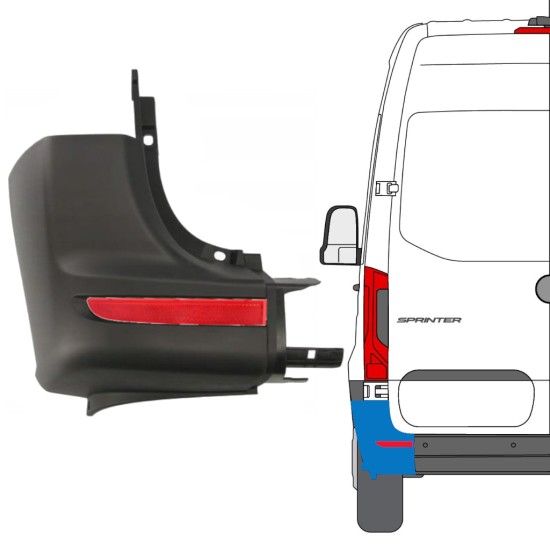 Roh zadného nárazníka s odrazkou pre Mercedes Sprinter 2018- / Ľavý / Sada 14950