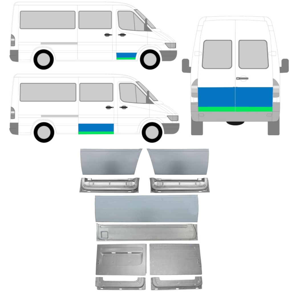 Opravný Plech Vnútorných + Vonkajších Dverí Pre Mercedes Sprinter 1995-2006 / Ľavá+Pravá / Sada 11321
