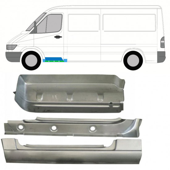 Opravný plech vnútorného prahu + blatníka + predného schodu pre Mercedes Sprinter 1995-2006 / Ľavý / Sada 10530