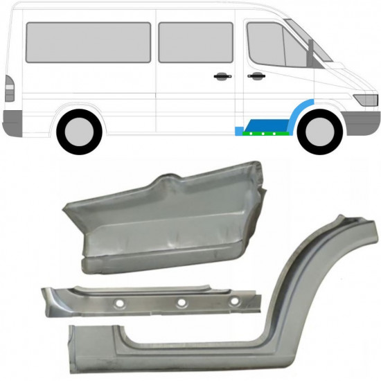 Opravný plech vnútorného prahu + blatníka + predného schodu pre Mercedes Sprinter 1995-2006 / Pravá / Sada 10521