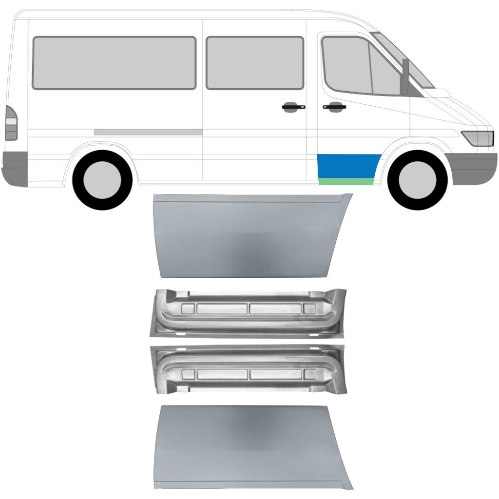 Opravný Plech Predných Dverí Vnútorný + Vonkajší Pre Mercedes Sprinter 1995-2006 / Ľavá+Pravá / Sada 9671