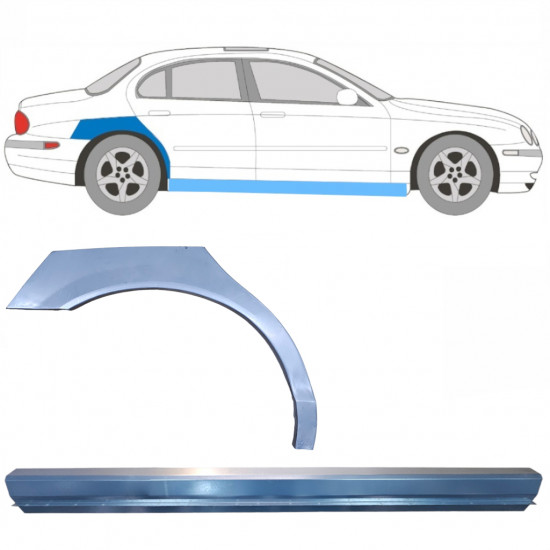 Opravný plech prahu + zadného blatníka pre Jaguar S-Type 1999-2007 / Pravá / Sada 12623