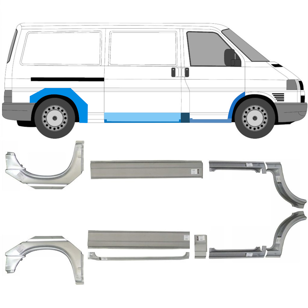 Opravný Plech Prahu + Predného Blatníka + Zadného Blatníka Pre Volkswagen Transporter T4 1990-2003 / Ľavá+Pravá / Sada 5340
