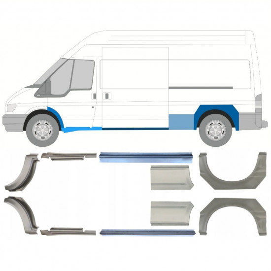 Opravný plech prahu + zadného blatníka pre Ford Transit 2000-2013  / LWB / Sada 12678