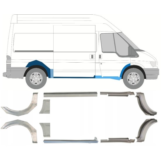 Opravný plech prahu + zadného blatníka pre Ford Transit 2000-2013 / MWB / Ľavá+Pravá / Sada 10637