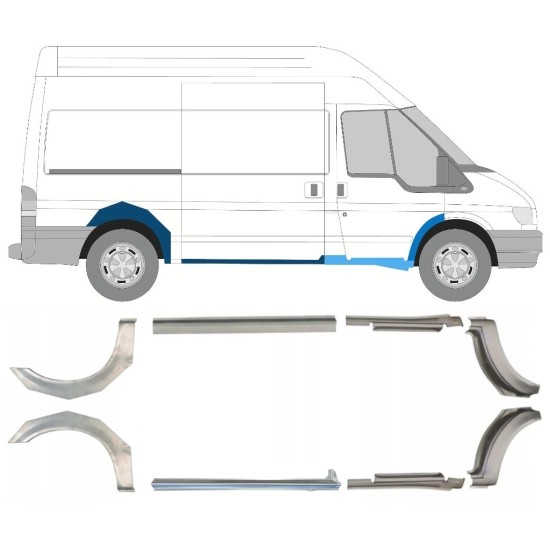 Opravný plech prahu + zadného blatníka pre Ford Transit 2000-2013 / MWB / Sada 9693