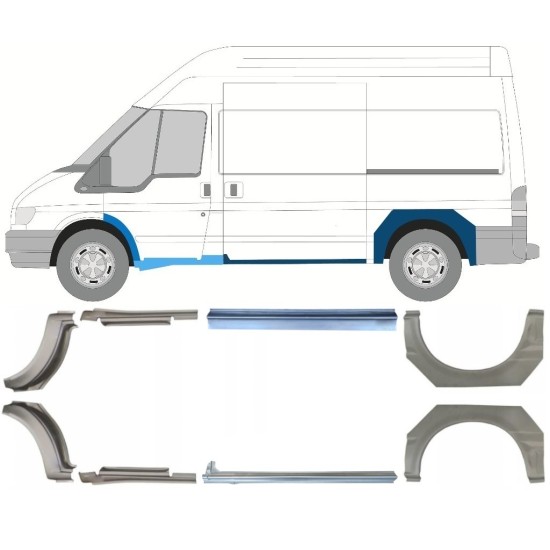 Opravný plech prahu + zadného blatníka pre Ford Transit 2000-2013  / MWB / Sada 12675