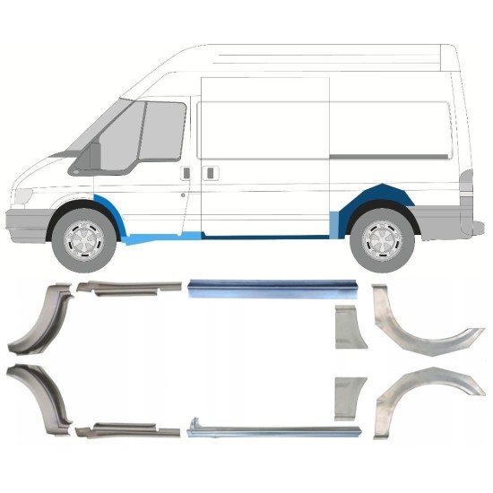 Opravný plech prahu + zadného blatníka pre Ford Transit 2000-2013  / MWB / Sada 12676