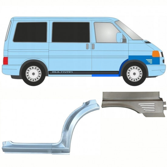 Opravný plech prahu + predného podbehu + predného blatníka pre VW Transporter T4 Caravelle 1996- / Pravá / Sada 10043